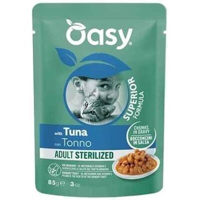 Oasy Cat Superior Formula Adult Sterilized con Tonno Bocconcini in Salsa 85 g Oasy Cat Superior Formula Adult Sterilized con Tonno Bocconcini in Salsa 85 g