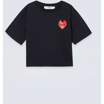 Replay T-shirt Cropped Con Stampa Cuore Nero 8 Anni Replay T-shirt Cropped Con Stampa Cuore Nero 8 Anni