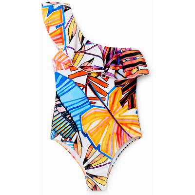 Desigual , Costume intero asimmetrico balza, Bianco, XS WHITE XS Desigual , Costume intero asimmetrico balza, Bianco, XS WHITE XS