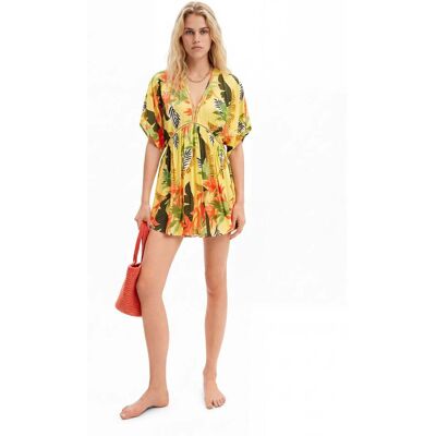 Desigual , Abito tunica tropicale, Viscosa, Giallo, XXL YELLOW XXL Desigual , Abito tunica tropicale, Viscosa, Giallo, XXL YELLOW XXL