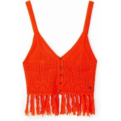 Desigual , Top corto all'uncinetto, Cotone, Arancione, M ORANGE M Desigual , Top corto all'uncinetto, Cotone, Arancione, M ORANGE M