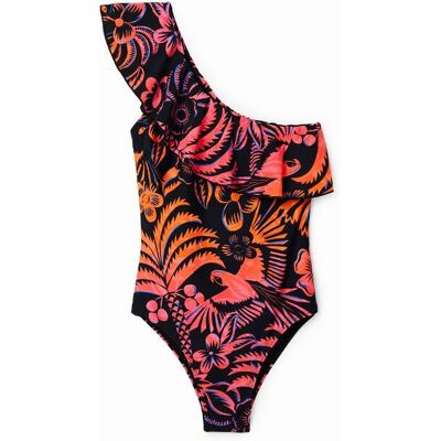 Desigual , Costume intero asimmetrico balza, Rosso, XS RED XS Desigual , Costume intero asimmetrico balza, Rosso, XS RED XS