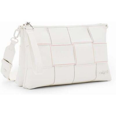 Desigual , Borsa a tracolla M intrecciata con impunture, Poliuretano, Bianco, U WHITE U Desigual , Borsa a tracolla M intrecciata con impunture, Poliuretano, Bianco, U WHITE U