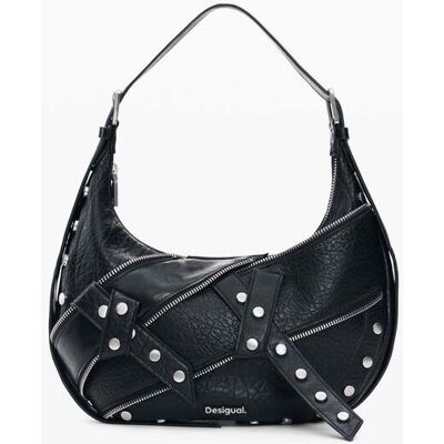 Desigual , Borsa a spalla borchie media, Donna, Poliuretano, Nero, U BLACK U Desigual , Borsa a spalla borchie media, Donna, Poliuretano, Nero, U BLACK U