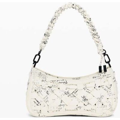 Desigual , Borsa piccola intrecciata con lettering, Donna, Poliuretano, Bianco, U WHITE U Desigual , Borsa piccola intrecciata con lettering, Donna, Poliuretano, Bianco, U WHITE U