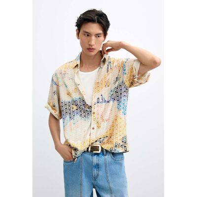 Desigual , Camicia ricamata stampata, Uomo, Bianco, M WHITE M Desigual , Camicia ricamata stampata, Uomo, Bianco, M WHITE M