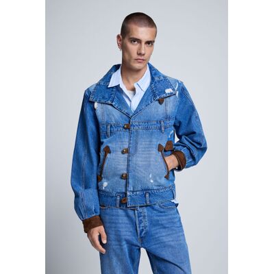 Desigual , Giacca di jeans ricamata, Uomo, Cotone, Blu, L BLUE L Desigual , Giacca di jeans ricamata, Uomo, Cotone, Blu, L BLUE L
