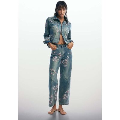 Desigual , pantaloni jeans ricamati regular, Donna, Cotone, Blu, 44 BLUE 44 Desigual , pantaloni jeans ricamati regular, Donna, Cotone, Blu, 44 BLUE 44