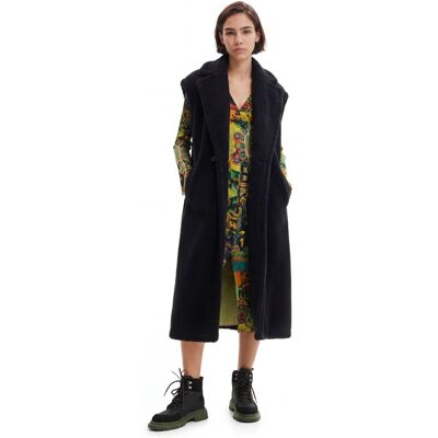 Desigual , Gilet lungo lana shearling, Nero, M BLACK M Desigual , Gilet lungo lana shearling, Nero, M BLACK M