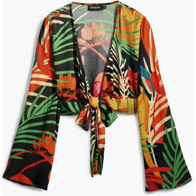Desigual , Top incrociato tropicale, Viscosa, Nero, XL BLACK XL Desigual , Top incrociato tropicale, Viscosa, Nero, XL BLACK XL