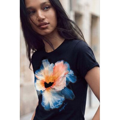 Desigual , maglietta con grande fiore, Donna, Cotone, Blu, XS BLUE XS Desigual , maglietta con grande fiore, Donna, Cotone, Blu, XS BLUE XS