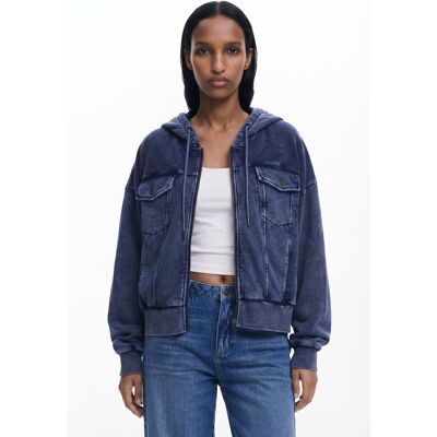 Desigual , Felpa con stampa denim, Cotone, Blu, L BLUE L Desigual , Felpa con stampa denim, Cotone, Blu, L BLUE L