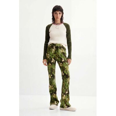 Desigual , Pantaloni Flare mimetici, Verde, S GREEN S Desigual , Pantaloni Flare mimetici, Verde, S GREEN S