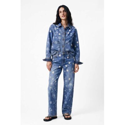 Desigual , pantalone jeans regular ricamato, Donna, Cotone, Blu, 38 BLUE 38 Desigual , pantalone jeans regular ricamato, Donna, Cotone, Blu, 38 BLUE 38