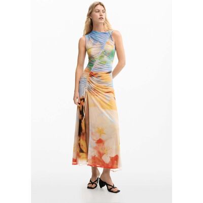 Desigual , Vestito lungo drappeggiato, Donna, Poliestere, S MATERIAL FINISHES S Desigual , Vestito lungo drappeggiato, Donna, Poliestere, S MATERIAL FINISHES S