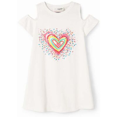Desigual , Maglietta grafica cuore cut-out, Cotone, Bianco, 5/6 WHITE 5/6 Desigual , Maglietta grafica cuore cut-out, Cotone, Bianco, 5/6 WHITE 5/6