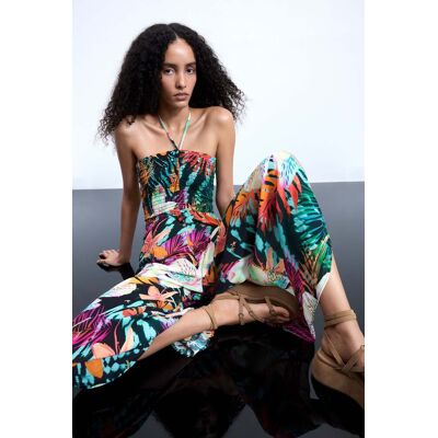 Desigual , tuta stampata tropicale, Viscosa, Nero, M BLACK M Desigual , tuta stampata tropicale, Viscosa, Nero, M BLACK M