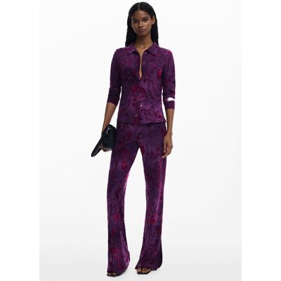 Desigual , Pantaloni fluidi a zampa con texture, Donna, Poliestere, Rosso, XL RED XL Desigual , Pantaloni fluidi a zampa con texture, Donna, Poliestere, Rosso, XL RED XL