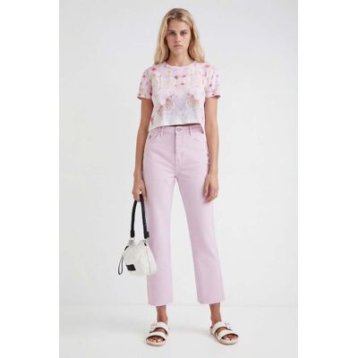 Desigual , Jeans Straight cropped, Cotone, Rosso, 42 RED 42 Desigual , Jeans Straight cropped, Cotone, Rosso, 42 RED 42