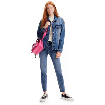Desigual , Jeans skinny push-up fiori, Cotone, Blu, 34 BLUE 34 Desigual , Jeans skinny push-up fiori, Cotone, Blu, 34 BLUE 34