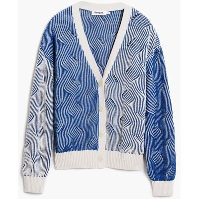 Desigual , Cardigan in maglia bicolore, Donna, Cotone, Blu, XS BLUE XS Desigual , Cardigan in maglia bicolore, Donna, Cotone, Blu, XS BLUE XS