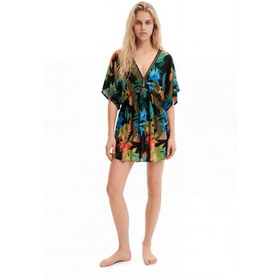 Desigual , Abito tunica tropicale, Viscosa, Nero, L BLACK L Desigual , Abito tunica tropicale, Viscosa, Nero, L BLACK L