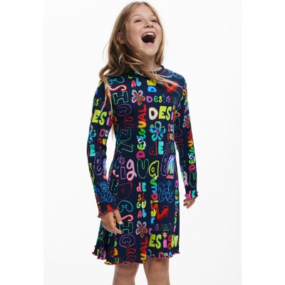 Desigual , Vestito a maniche lunghe con lettering, Bambini, Cotone, Blu, 9/10 BLUE 9/10 Desigual , Vestito a maniche lunghe con lettering, Bambini, Cotone, Blu, 9/10 BLUE 9/10