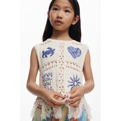 Desigual , maglione all'uncinetto con frange, Bambini, Bianco, 11/12 WHITE 11/12 Desigual , maglione all'uncinetto con frange, Bambini, Bianco, 11/12 WHITE 11/12