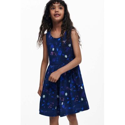 Desigual , abito corto svasato a fiori, Bambini, Cotone, Blu, 5/6 BLUE 5/6 Desigual , abito corto svasato a fiori, Bambini, Cotone, Blu, 5/6 BLUE 5/6