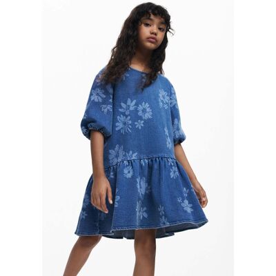 Desigual , vestito in denim a fiori, Bambini, Cotone, Blu, 5/6 BLUE 5/6 Desigual , vestito in denim a fiori, Bambini, Cotone, Blu, 5/6 BLUE 5/6