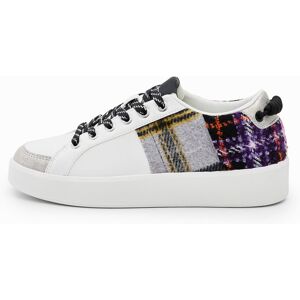 Desigual , Sneakers con toppa scozzese, Poliuretano, Bianco, 39 WHITE 39 Desigual , Sneakers con toppa scozzese, Poliuretano, Bianco, 39 WHITE 39