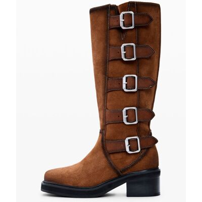 Desigual , stivale alto con fibbie in pelle, Donna, Cow Leather, Marrone, 37 BROWN 37 Desigual , stivale alto con fibbie in pelle, Donna, Cow Leather, Marrone, 37 BROWN 37