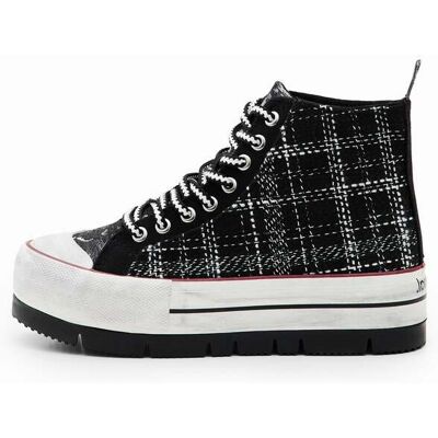 Desigual , Sneakers alte con plateau e tartan, Donna, Poliestere, Nero, 36 BLACK 36 Desigual , Sneakers alte con plateau e tartan, Donna, Poliestere, Nero, 36 BLACK 36
