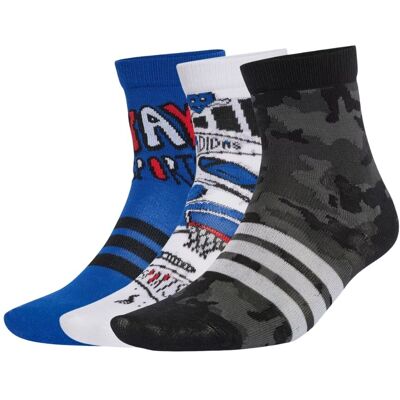 Adidas Calzini Doodle Logo 3 Paia Kids Blu Bianco Nero 22-24 Adidas Calzini Doodle Logo 3 Paia Kids Blu Bianco Nero 22-24