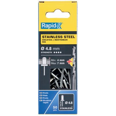- Rivetti Rapid Acciaio INOX Ø4.8 x 10 mm Conf. da 50 Pezzi e Punta Trapano incl - Rivetti Rapid Acciaio INOX Ø4.8 x 10 mm Conf. da 50 Pezzi e Punta Trapano incl