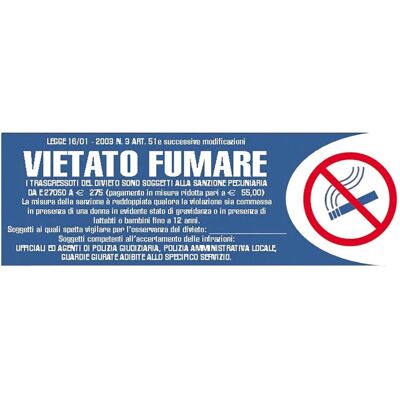 Targhetta adesiva "Vietato fumare" testo legge propilene metallizzato 6 x 18 cm Targhetta adesiva "Vietato fumare" testo legge propilene metallizzato 6 x 18 cm
