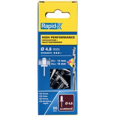 - Rivetti Rapid Alte Prestazioni Ø4.8 x 20 mm Conf. da 50 pz e Punta Trapano incl - Rivetti Rapid Alte Prestazioni Ø4.8 x 20 mm Conf. da 50 pz e Punta Trapano incl
