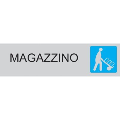 Targa adesiva "Magazzino" vinile rigido 4 x 15 cm grigia Targa adesiva "Magazzino" vinile rigido 4 x 15 cm grigia