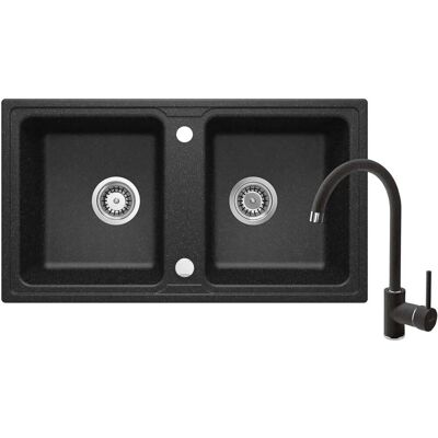 Deante - Lavello in Granito - 2 Scomparti - Grafite - 78x43,5cm - Include Rubinetto & Sifone Deante - Lavello in Granito - 2 Scomparti - Grafite - 78x43,5cm - Include Rubinetto & Sifone