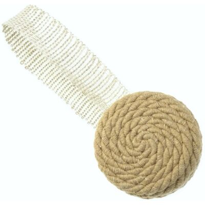 - Fermatenda rotondo in corda Beige Ø 5 cm con passante in lino - Fermatenda rotondo in corda Beige Ø 5 cm con passante in lino