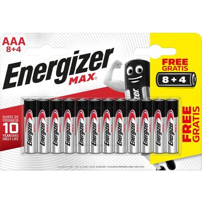 Energizer Pila alcalina MAX ALK AAA 8 pz + 4 omaggio Energizer Pila alcalina MAX ALK AAA 8 pz + 4 omaggio