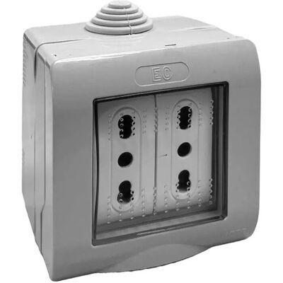 Elettrocanali Contenitore da parete IP55 con 2 prese bivalenti standard italiano grigio Elettrocanali Contenitore da parete IP55 con 2 prese bivalenti standard italiano grigio