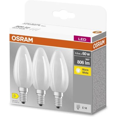 Osram Lampadine LED E14 forma a candela 806lm bianco opaco 3 pz 2700K Osram Lampadine LED E14 forma a candela 806lm bianco opaco 3 pz 2700K