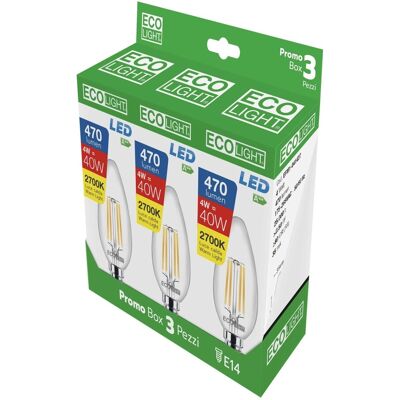 - Lampadina LED candela Ecolight chiara 2700K 470 Lm 3 pz - Lampadina LED candela Ecolight chiara 2700K 470 Lm 3 pz