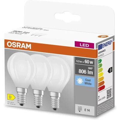 Osram Lampadine LED E14 forma a sfera 806lm bianco opaco 3 pz 4000K Osram Lampadine LED E14 forma a sfera 806lm bianco opaco 3 pz 4000K