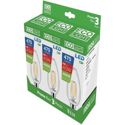- Lampadina LED candela Ecolight chiara 4000K 470 Lm 3 pz. - Lampadina LED candela Ecolight chiara 4000K 470 Lm 3 pz.