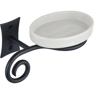 Metaform Portasapone bagno Rebecca in acciaio verniciato nero e ceramica bianca Metaform Portasapone bagno Rebecca in acciaio verniciato nero e ceramica bianca
