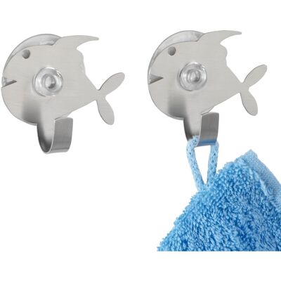 Wenko Gancio porta asciugamani a ventosa Fish acciaio opaco 2 pz Wenko Gancio porta asciugamani a ventosa Fish acciaio opaco 2 pz
