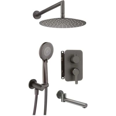- Kit doccia a scomparsa Rodas soffioneØ25 cm titanio con bocca per vasca - Kit doccia a scomparsa Rodas soffioneØ25 cm titanio con bocca per vasca