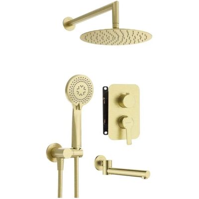 - Kit doccia a scomparsa Rodas Ø25 cm oro spazzolato con bocca per vasca - Kit doccia a scomparsa Rodas Ø25 cm oro spazzolato con bocca per vasca